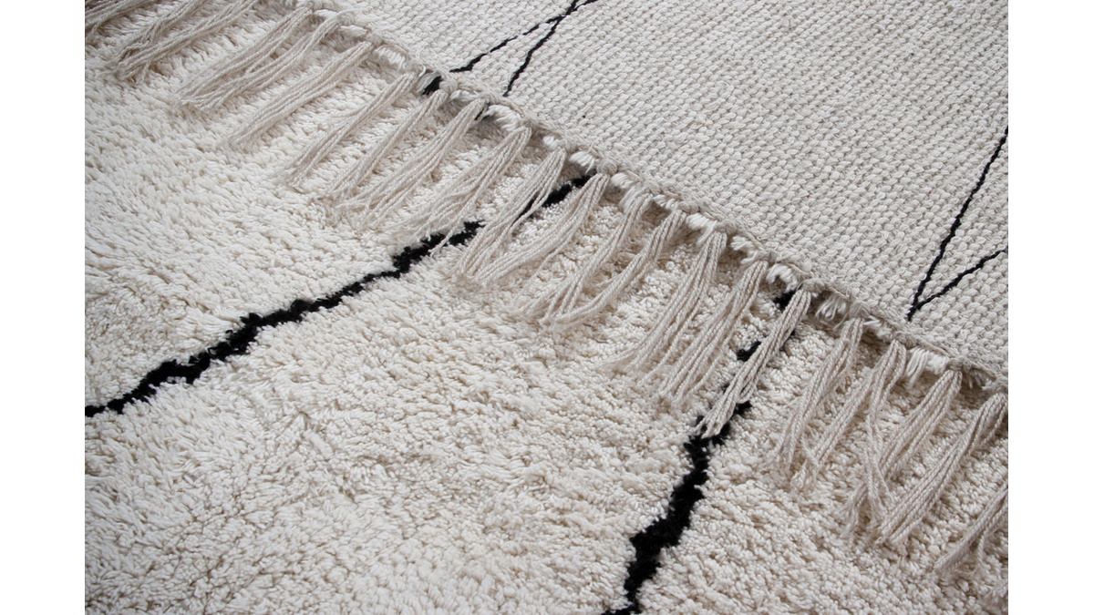 Alfombra bereber con flecos de algodón de color crudo 160 × 230 cm HODNA